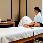 Serene Spa Scene**

"A calming scene inside a Parisian spa, soft lighting, focus on a massage table with fresh towels and aromatherapy oils, a fully clothed woman receiving a relaxing massage from a professional masseuse in modest attire, safe for work, appropriate content, perfect anatomy, natural proportions, professional spa photography, high quality, family-friendly."

**