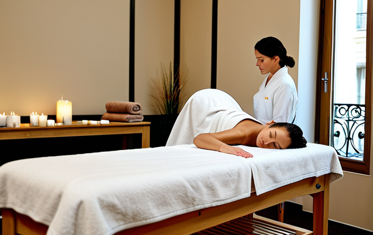 Serene Spa Scene**

"A calming scene inside a Parisian spa, soft lighting, focus on a massage table with fresh towels and aromatherapy oils, a fully clothed woman receiving a relaxing massage from a professional masseuse in modest attire, safe for work, appropriate content, perfect anatomy, natural proportions, professional spa photography, high quality, family-friendly."

**