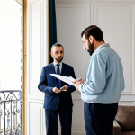 **

"A tenant and landlord amicably conducting an apartment move-out inspection, fully clothed, appropriate attire, safe for work. The scene is in a well-lit Parisian apartment. Focus on the details of the "état des lieux" document. Professional photography, perfect anatomy, natural proportions, family-friendly, modest clothing."

**