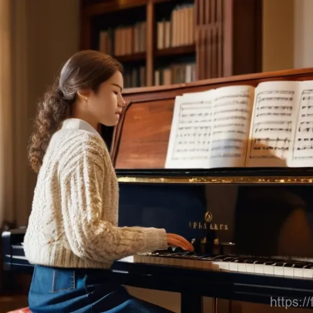 피아노 레슨 비용 - **Prompt for an individual piano lesson:**
"A young adult student, dressed in comfortable yet sm...