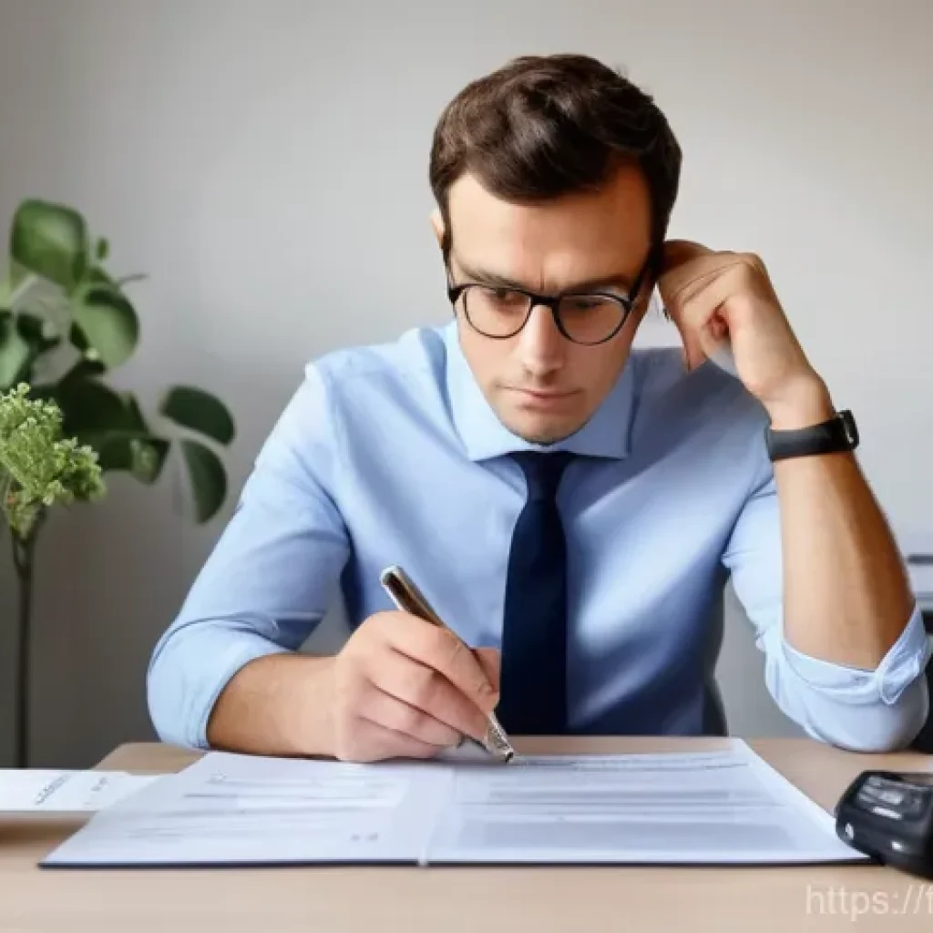 신차 등록비용 - **Prompt:** A modern French adult, looking thoughtfully stressed, sits at a clean, contemporary home...