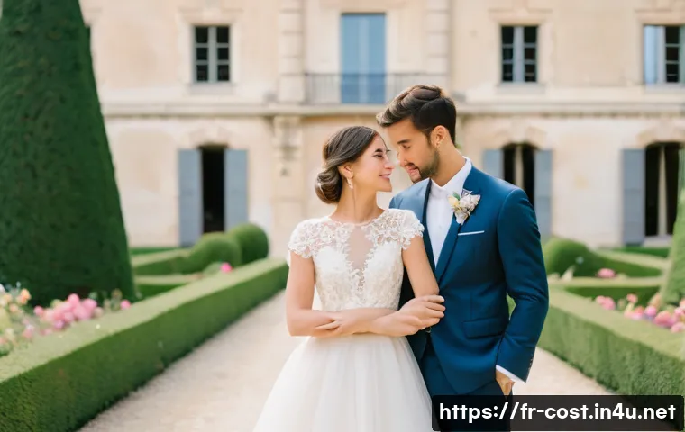 웨딩 촬영 비용 - A sophisticated French wedding photo session featuring a bride and groom in elegant classic attire, ...