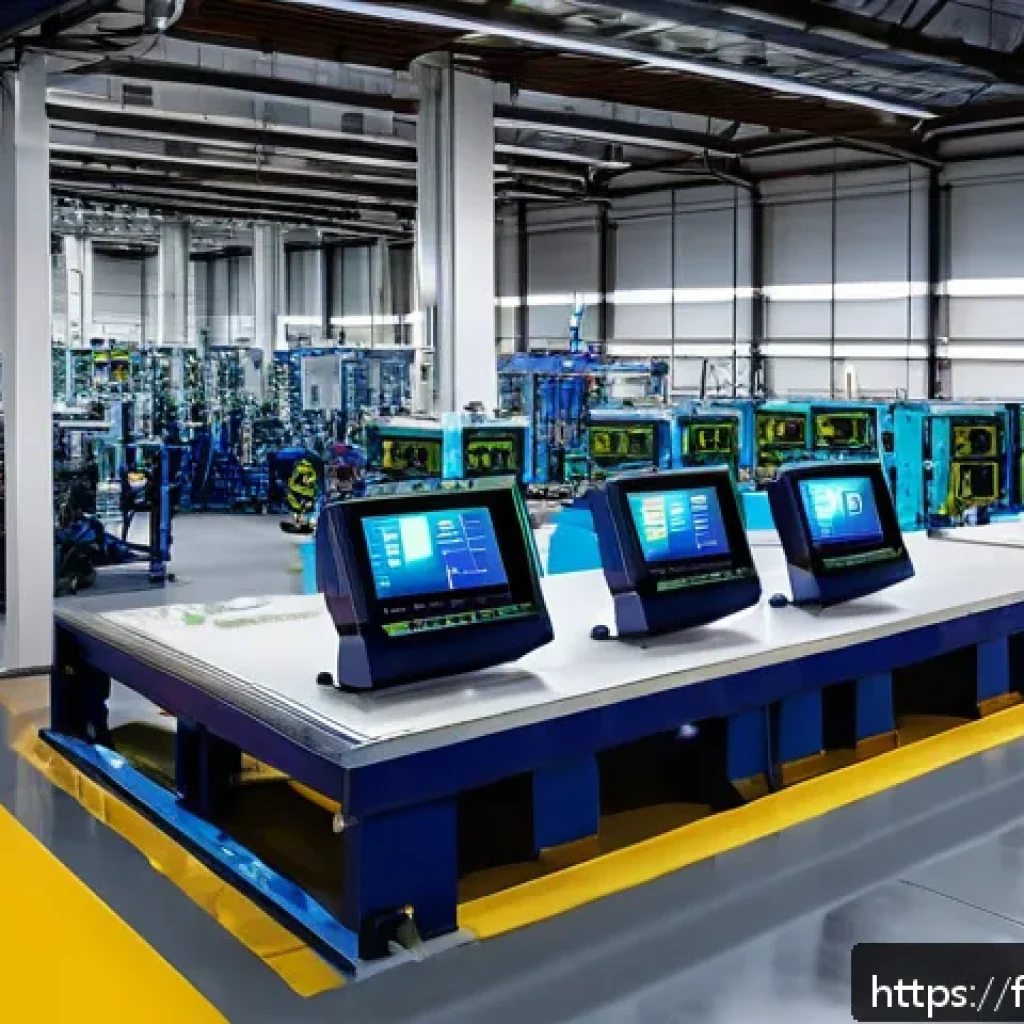 공장 운영비 - A modern industrial factory interior during nighttime, showcasing energy-efficient machines operatin...
