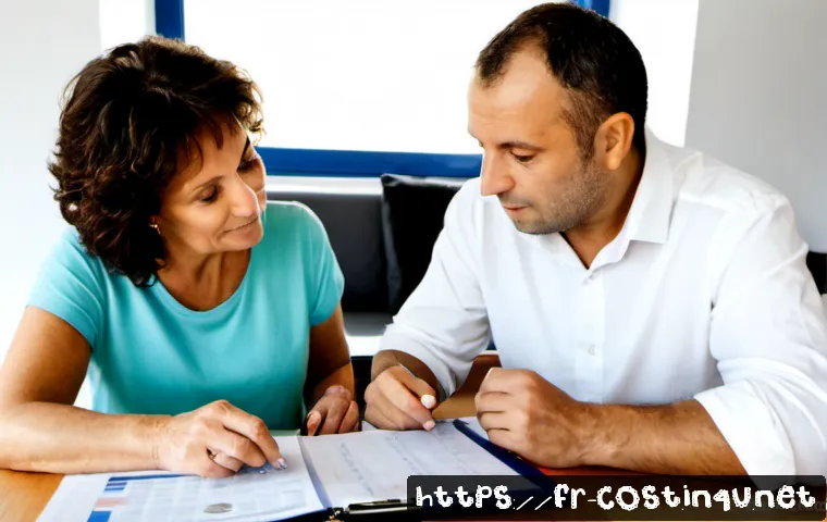 Home 17 자동차 보험료 비용 - Photorealistic French couple in their 50s reviewing car insurance costs at a tidy kitchen table, com...